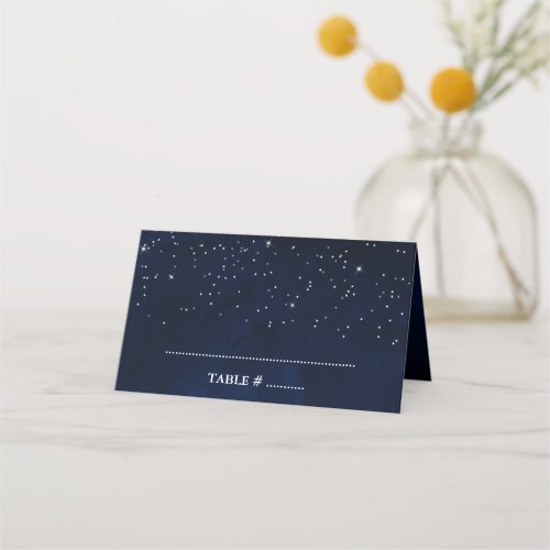 Celestial Wedding Watercolor Blue Sky and Stars Place Card