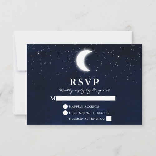 Celestial Wedding Watercolor Blue Sky Moon Stars RSVP Card