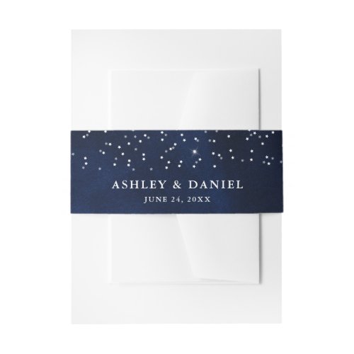 Celestial Wedding Watercolor Blue Sky Stars Invitation Belly Band