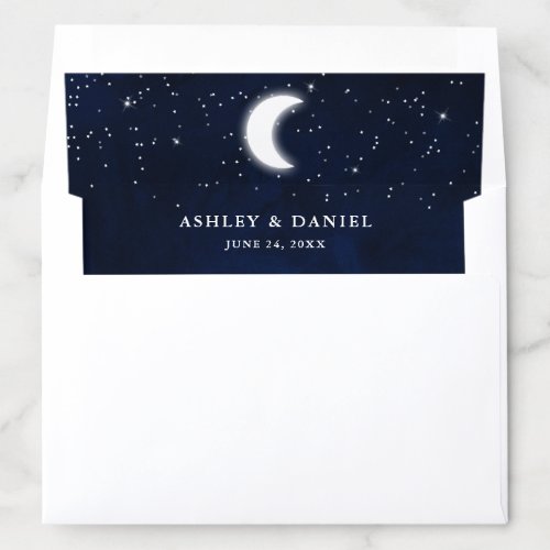 Celestial Wedding Watercolor Blue Sky Stars Moon Envelope Liner