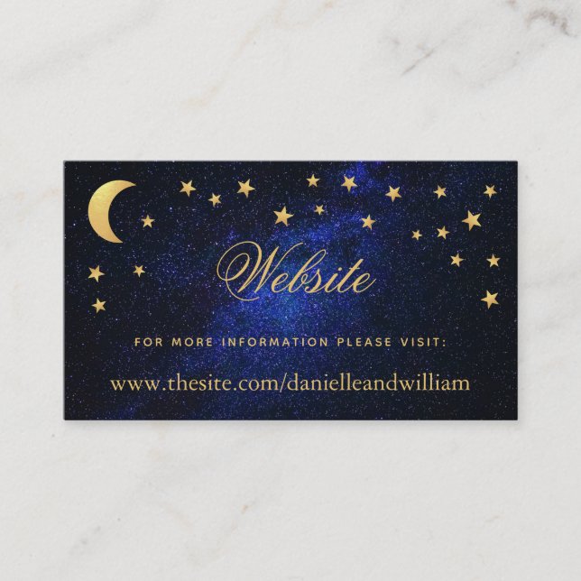 Celestial Wedding Website Gold Stars and Moon Card (Front)