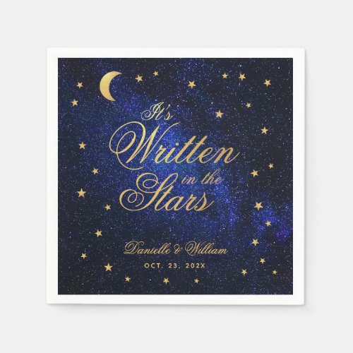 Celestial Wedding Written in The Stars Blue  Gold Napkins