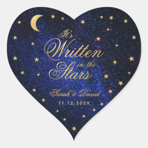 Celestial Wedding Written in the Stars Gold Moon Heart Sticker