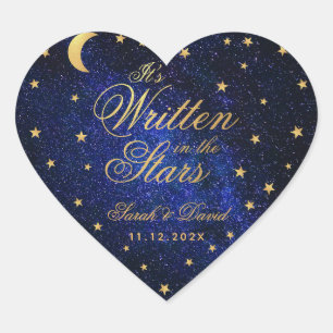 Celestial Wedding Written in the Stars Gold Moon Heart Sticker