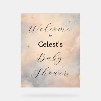Celestial Welcome Sign Vertical Gold Stars Moons