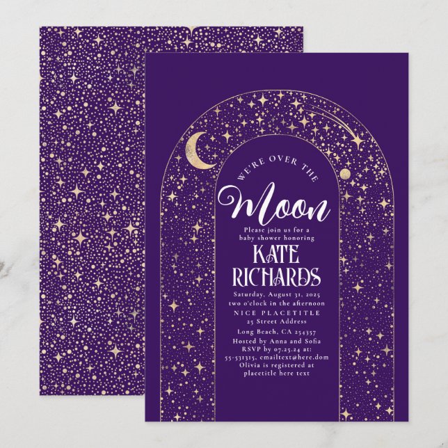 Celestial We're Over The Moon Starry Baby Shower Invitation (Front/Back)