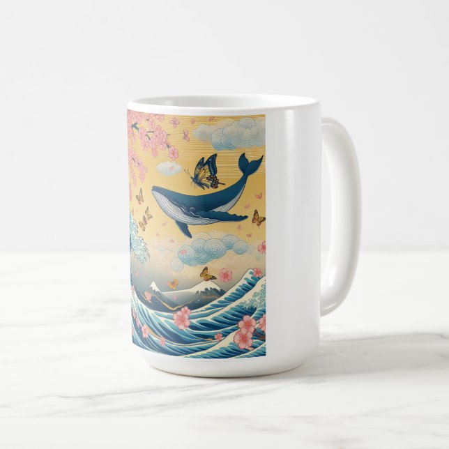 Celestial Whale Among Cherry Blossoms - AI Art Coffee Mug (Front Right)