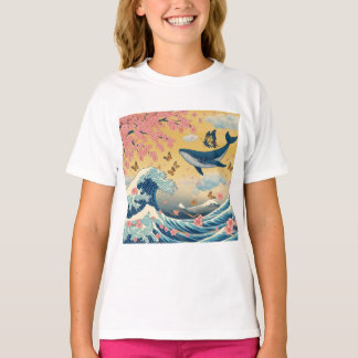 Celestial Whale among Cherry Blossoms - AI Art T-Shirt