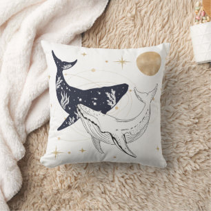 Celestial Whale Boho Ocean Moon Stars Throw Pillow