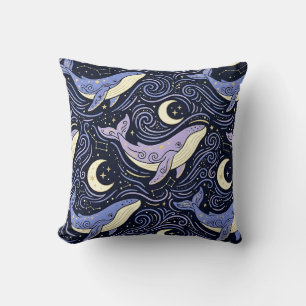 Celestial Whale with Mystical Moon and Stars Throw Pillow