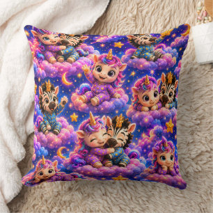 Celestial whimsical zebra unicorn square nursery c throw pillow