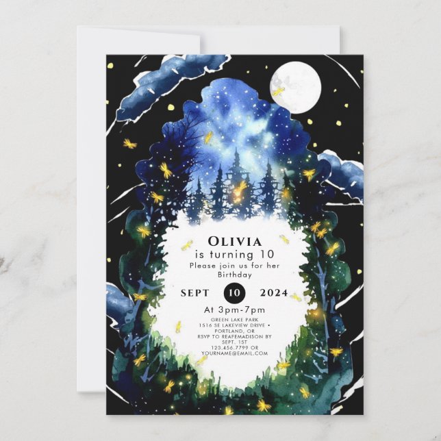 Celestial Whimsy Woodland Birthday Invitation (Front)