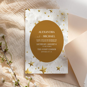 Celestial White and Gold Stars Wedding Invitation