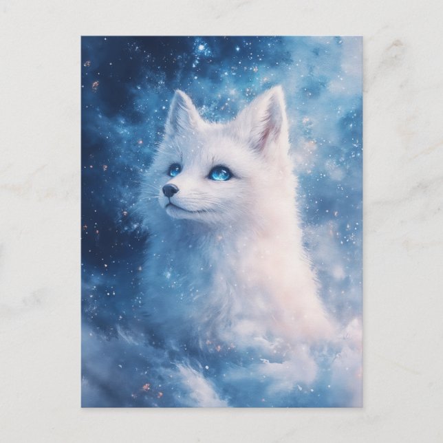 Celestial White Fox in Starry Nebula Postcard (Front)