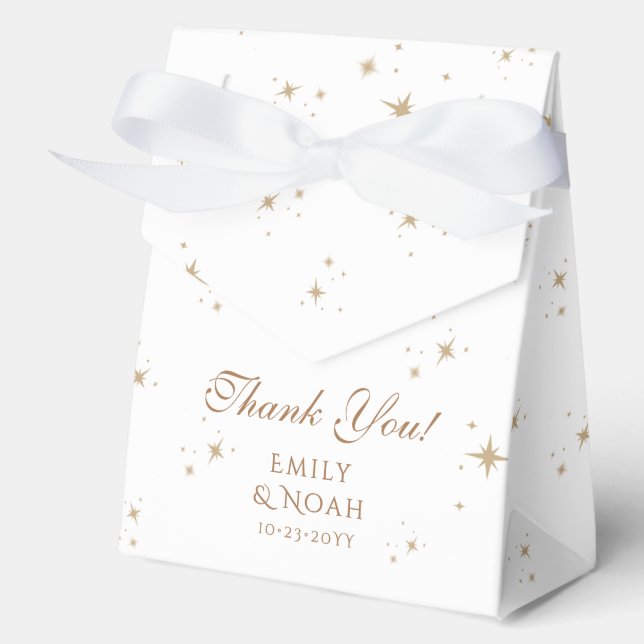 Celestial White Gold Sun Moon Astronomy Wedding Favor Boxes (Front)