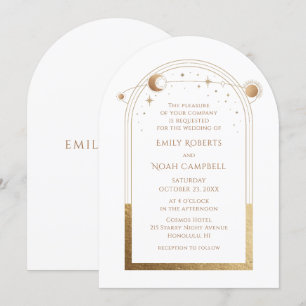 Celestial White Gold Sun Moon Stars Invitation