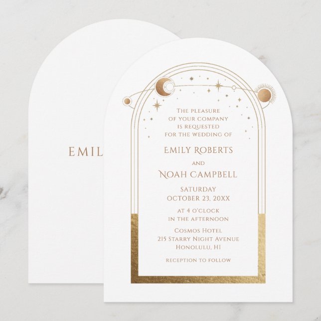 Celestial White Gold Sun Moon Stars Invitation (Front/Back)