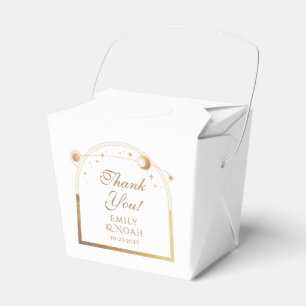 Celestial White Gold Sun Moon Stars Wedding Favor Boxes