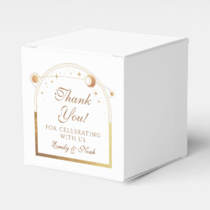 Celestial White Gold Sun Moon Stars Wedding Favor Boxes