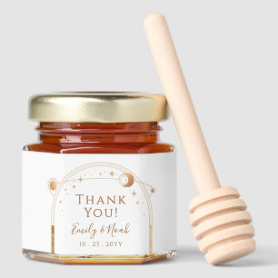 Celestial White Gold Sun Moon Stars Wedding Honey Jar Favors