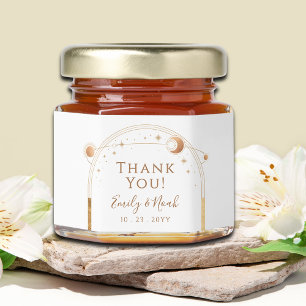 Celestial White Gold Sun Moon Stars Wedding Honey Jar Favors
