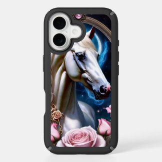 Celestial White Horse Roses Cosmic iPhone 16 Case