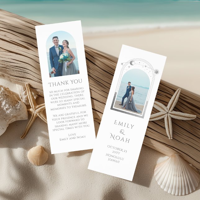 Celestial White Silver Photo Wedding Thank You Bookmarks (Creator Uploaded)