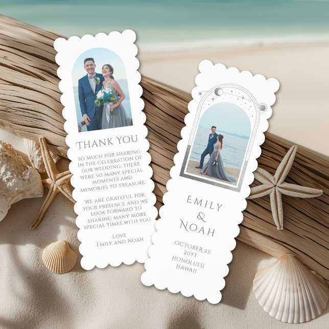 Celestial White Silver Photo Wedding Thank You Bookmarks (Creator Uploaded)