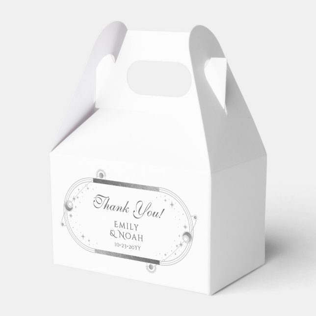 Celestial White Silver Sun Moon Stars Wedding Favor Boxes (Front Side)