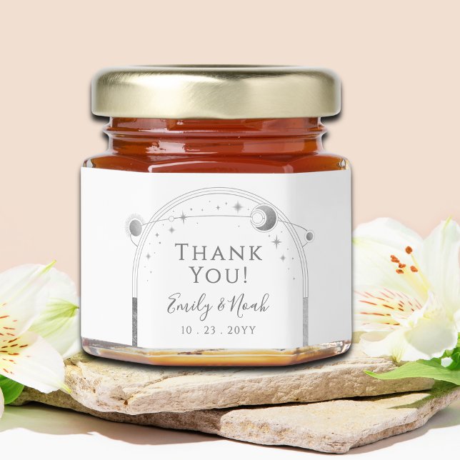 Celestial White Silver Sun Moon Stars Wedding Honey Jar Favors (Creator Uploaded)