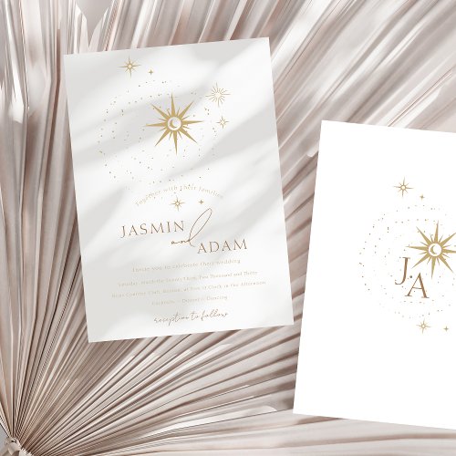 Celestial White Stars and Gold Wedding Foil Invitation