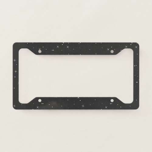 celestial white stars in black background license plate frame