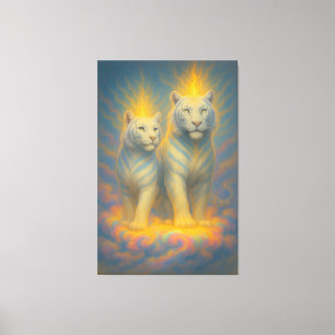 Celestial White Tiger Couple – Warm Golden Aura Fi Canvas Print