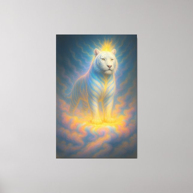 Celestial White Tiger – Divine Rainbow Aura Fantas Canvas Print (Front)