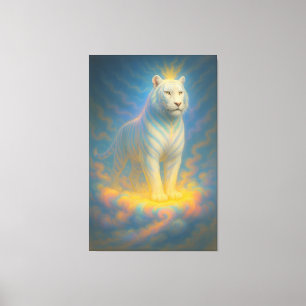 Celestial White Tiger King – Divine Light Guardian Canvas Print