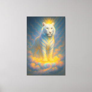 Celestial White Tiger – Radiant Sky Guardian Fanta Canvas Print
