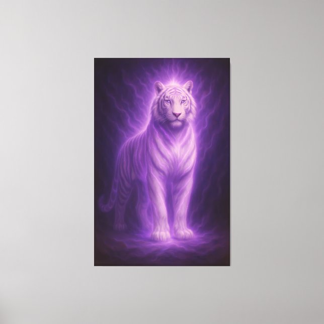 Celestial White Tiger – Violet Spirit Ascension Canvas Print (Front)