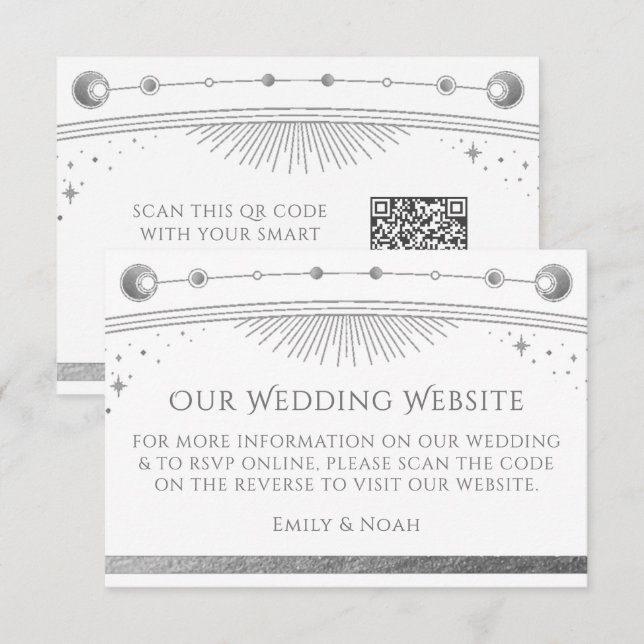 Celestial White Wedding Website RSVP QR Code Enclosure Card (Front/Back)