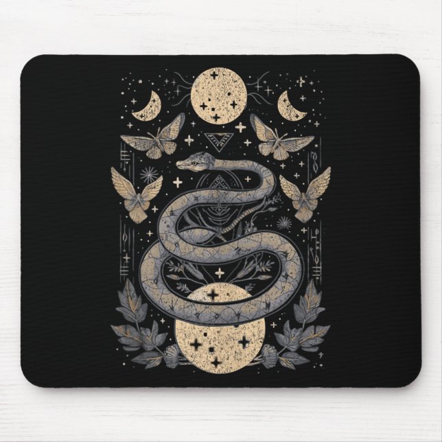 Celestial Wiccan Snake Moth Moon Phases Witch Paga Mouse Pad (Front)