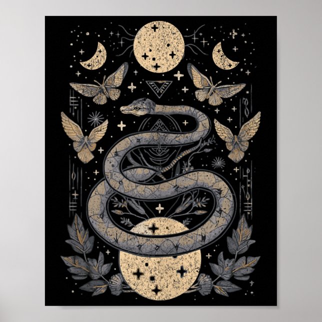 Celestial Wiccan Snake Moth Moon Phases Witch Paga Poster (Front)