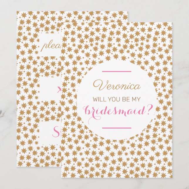Celestial Will You Be My Bridesmaid Pink White Invitation (Front/Back)