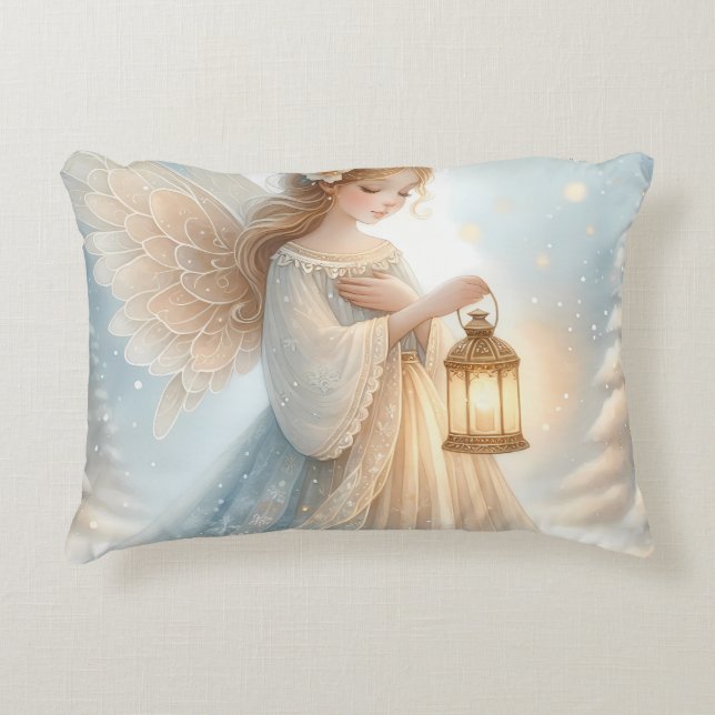 Celestial Winter Angel Lantern of Comfort Accent Pillow (Front)