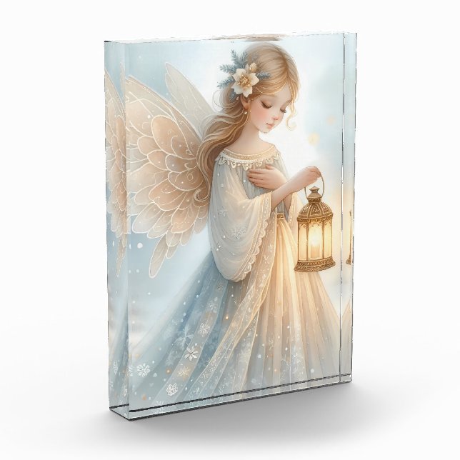 Celestial Winter Angel Lantern of Comfort Acrylic Award (Left)