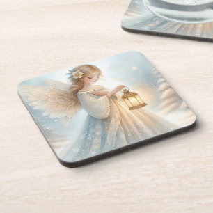 Celestial Winter Angel Lantern of Comfort Beverage Coaster