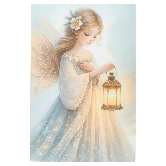 Celestial Winter Angel Lantern of Comfort Metal Print (Front)