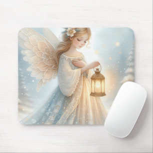Celestial Winter Angel Lantern of Comfort Mouse Pad