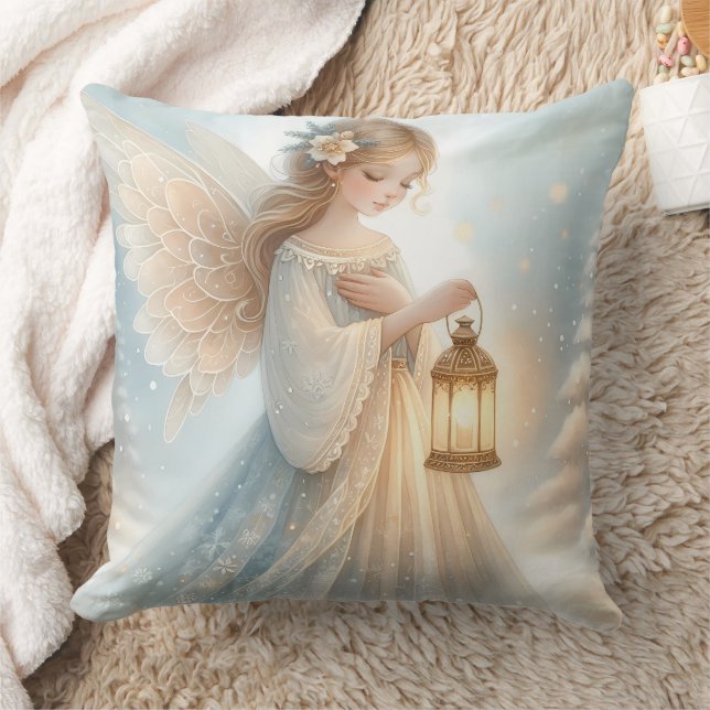 Celestial Winter Angel Lantern of Comfort Throw Pillow (Blanket)