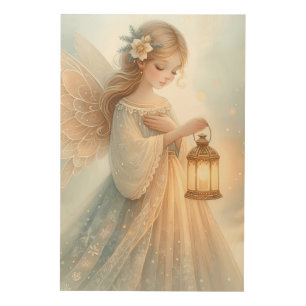 Celestial Winter Angel Lantern of Comfort Wood Wall Art