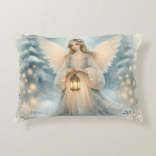 Celestial Winter Angel Lantern of Grace Accent Pillow