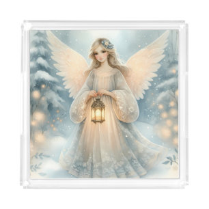Celestial Winter Angel Lantern of Grace Acrylic Tray